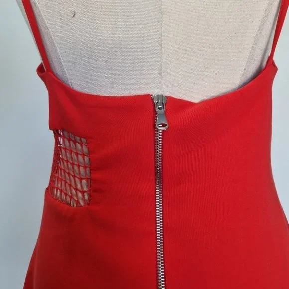 By Johnny Red V-Neck Mesh Panel Sheath Midi Dres Size 12 - Picture 7 of 8